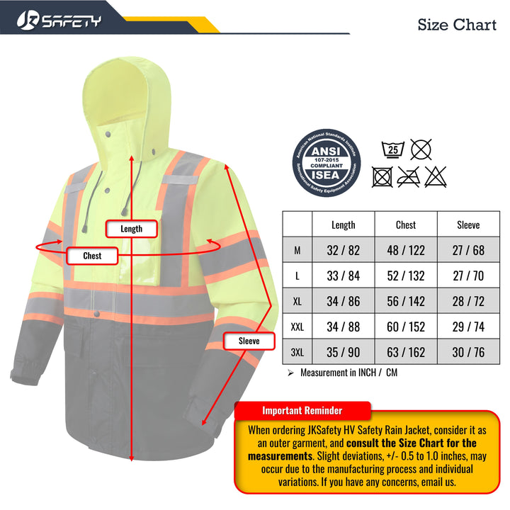 JKSafety Hi-Vis Rain Gear, Waterproof Reflective Rain Jacket and Pants (JKR117-C3)