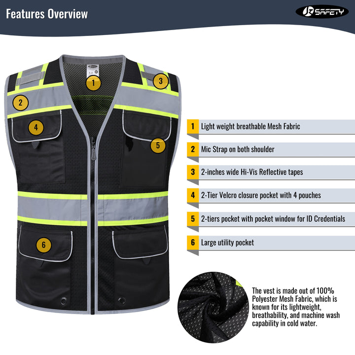 JKSafety 9 Pockets Mesh Hi-Vis Safety Vest (JK189)