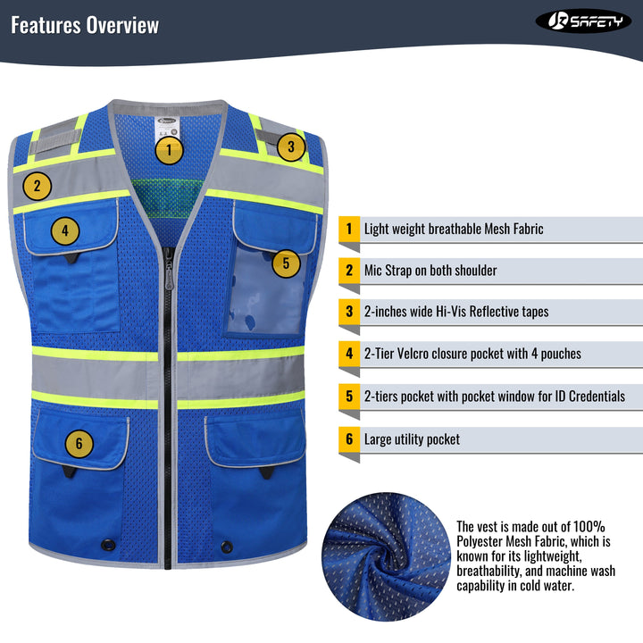 JKSafety 9 Pockets Mesh Hi-Vis Safety Vest (JK189)