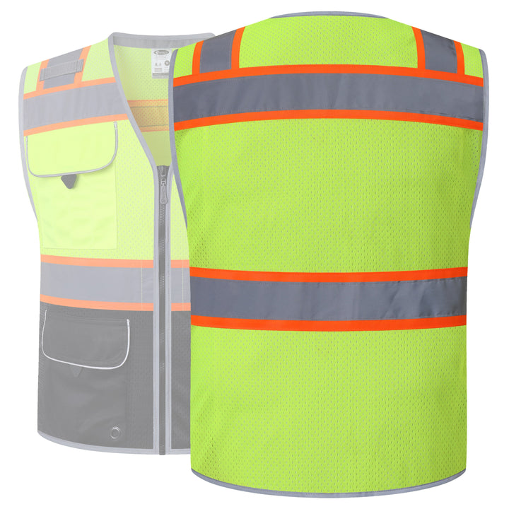 JKSafety 9 Pockets Mesh Hi-Vis Safety Vest, Black Bottom (JK189)