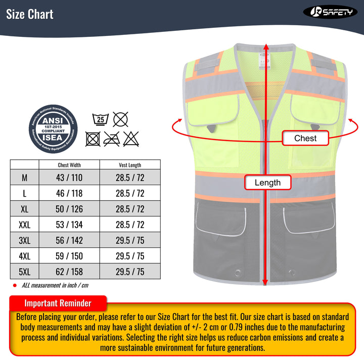 JKSafety 9 Pockets Mesh Hi-Vis Safety Vest, Black Bottom (JK189)