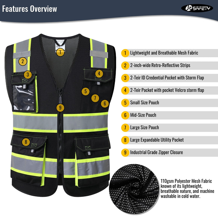 JKSafety 8 Pockets Two-Tone Mesh Hi-Vis Reflective Safety Vests (JK220-EV)