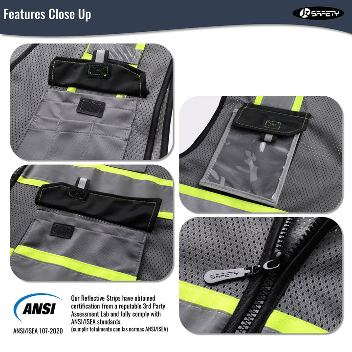 JKSafety 8 Pockets Two-Tone Mesh Hi-Vis Reflective Safety Vests (JK220-EV)