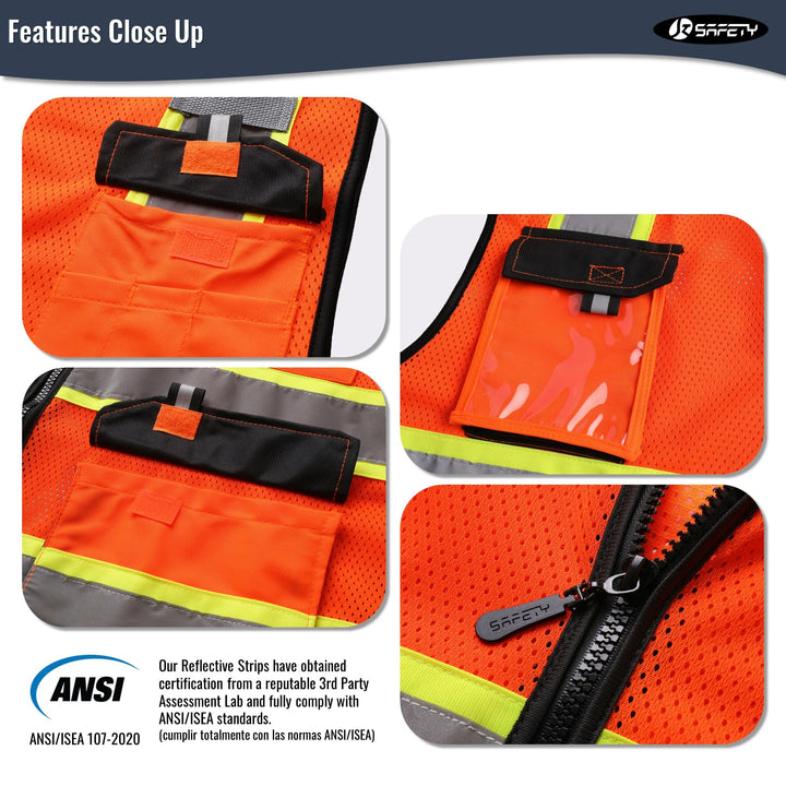 JKSafety 8 Pockets Two-Tone Mesh Hi-Vis Reflective Safety Vests (JK220-C2)