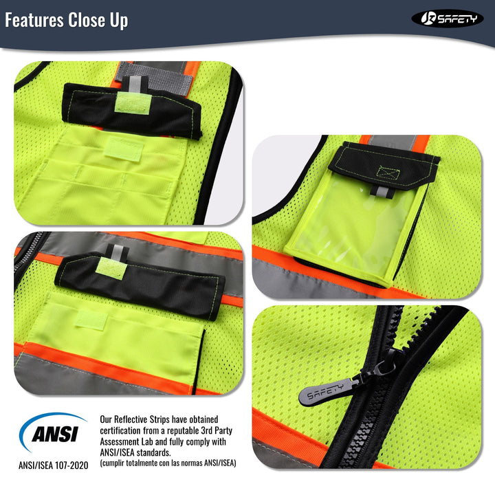 JKSafety 8 Pockets Two-Tone Mesh Hi-Vis Reflective Safety Vests (JK220-C2)