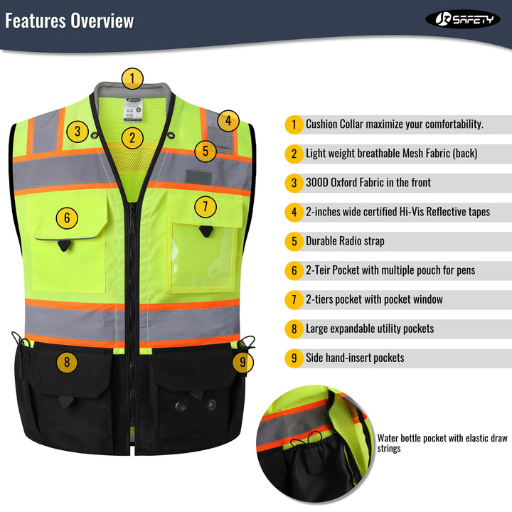 JKSafety Heavy Duty Reflective Surveyor Safety Vest Cushioned Collar (JK188-C1)