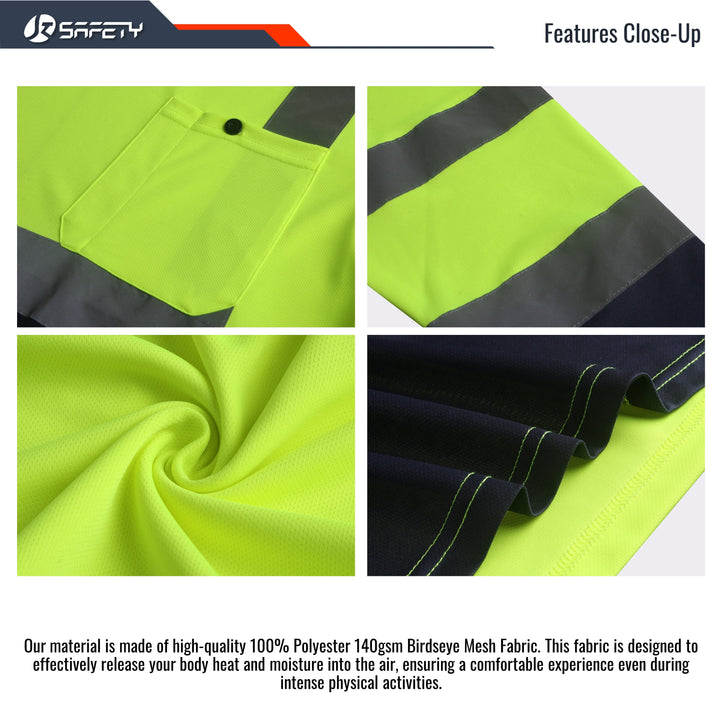 JKSafety Hi-Vis Reflective Safety Shirts with Long Sleeve, Black Bottom (JKT078)