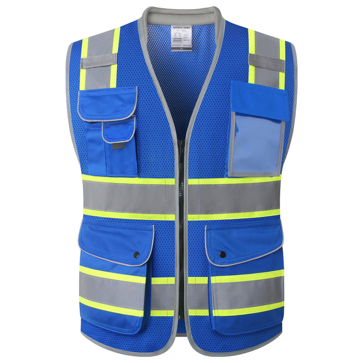 JKSafety 9 Pockets Mesh Two-Tone Hi-Vis Reflective Safety Vest, Cushion Collar (JK101-EV)