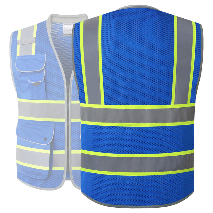 JKSafety 9 Pockets Mesh Two-Tone Hi-Vis Reflective Safety Vest, Cushion Collar (JK101-EV)