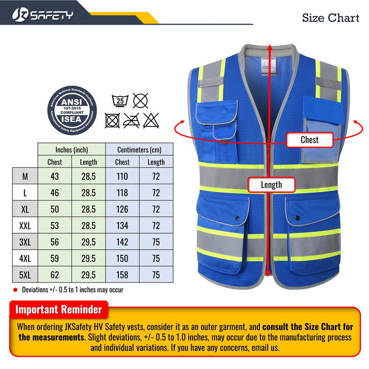 JKSafety 9 Pockets Mesh Two-Tone Hi-Vis Reflective Safety Vest, Cushion Collar (JK101-EV)