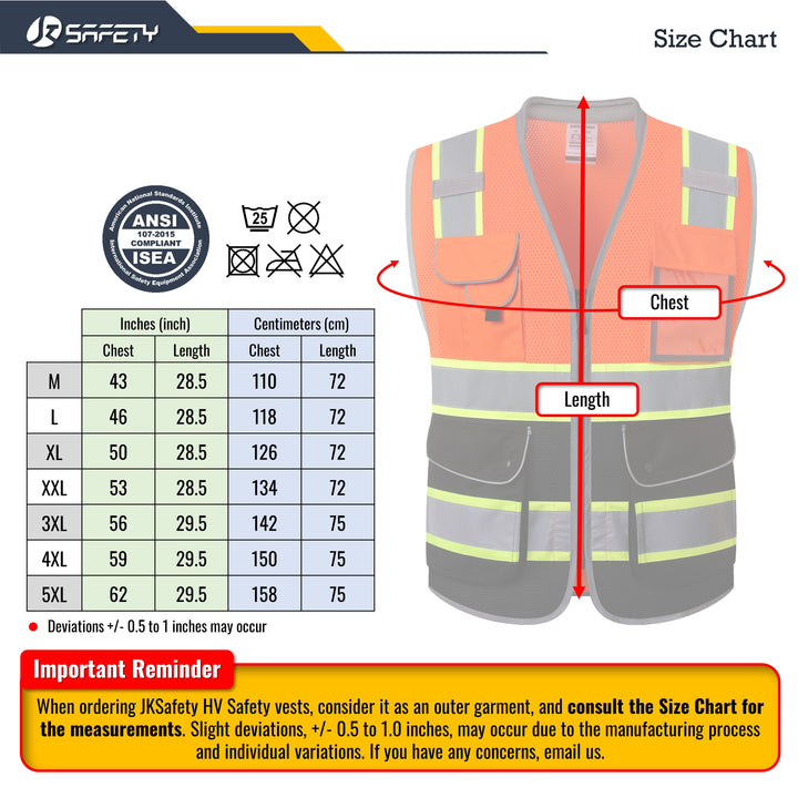 JKSafety 9 Pockets Mesh Two-Tone Hi-Vis Reflective Safety Vest, Cushion Collar, Black Bottom (JK101-C1)