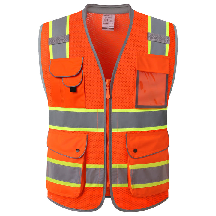 JKSafety 9 Pockets Mesh Two-Tone Hi-Vis Reflective Safety Vest, Cushion Collar (JK101-C2)