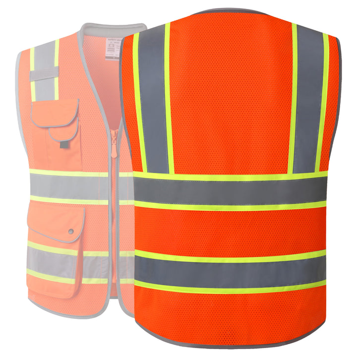 JKSafety 9 Pockets Mesh Two-Tone Hi-Vis Reflective Safety Vest, Cushion Collar (JK101-C2)