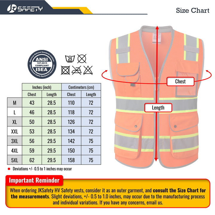 JKSafety 9 Pockets Mesh Two-Tone Hi-Vis Reflective Safety Vest, Cushion Collar (JK101-C2)