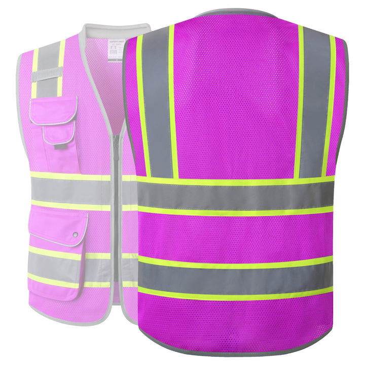 JKSafety 9 Pockets Mesh Two-Tone Hi-Vis Reflective Safety Vest, Cushion Collar (JK101-EV)