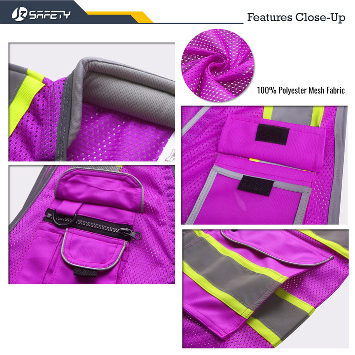 JKSafety 9 Pockets Mesh Two-Tone Hi-Vis Reflective Safety Vest, Cushion Collar (JK101-EV)