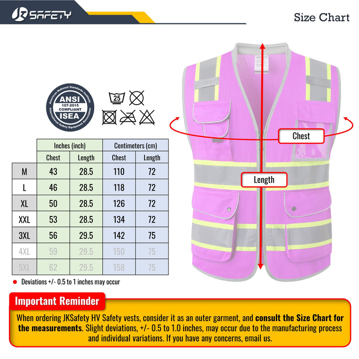 JKSafety 9 Pockets Mesh Two-Tone Hi-Vis Reflective Safety Vest, Cushion Collar (JK101-EV)