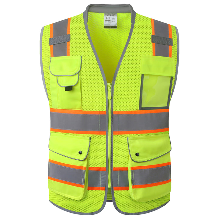 JKSafety 9 Pockets Mesh Two-Tone Hi-Vis Reflective Safety Vest, Cushion Collar (JK101-C2)