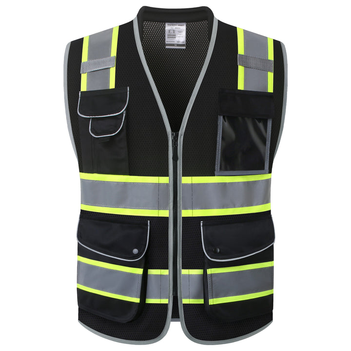 JKSafety 9 Pockets Mesh Two-Tone Hi-Vis Reflective Safety Vest, Cushion Collar (JK101-EV)