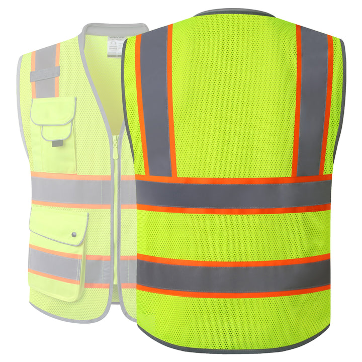 JKSafety 9 Pockets Mesh Two-Tone Hi-Vis Reflective Safety Vest, Cushion Collar (JK101-C2)