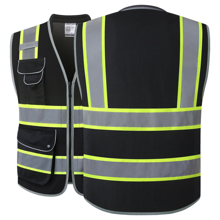 JKSafety 9 Pockets Mesh Two-Tone Hi-Vis Reflective Safety Vest, Cushion Collar (JK101-EV)