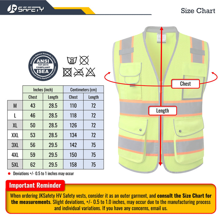 JKSafety 9 Pockets Mesh Two-Tone Hi-Vis Reflective Safety Vest, Cushion Collar (JK101-C2)