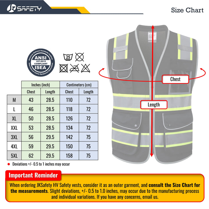 JKSafety 9 Pockets Mesh Two-Tone Hi-Vis Reflective Safety Vest, Cushion Collar (JK101-EV)