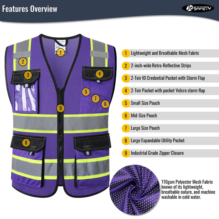 JKSafety 8 Pockets Two-Tone Mesh Hi-Vis Reflective Safety Vests (JK220-EV)