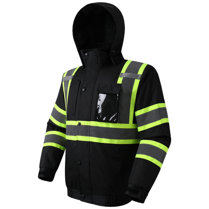 JKSafety 10 Pockets Winter Hi-Vis Reflective Safety Bomber Jacket, Standing Fleece Collar (JK116-EV)