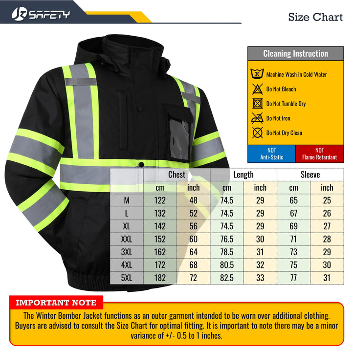 JKSafety 10 Pockets Winter Hi-Vis Reflective Safety Bomber Jacket, Standing Fleece Collar (JK116-EV)