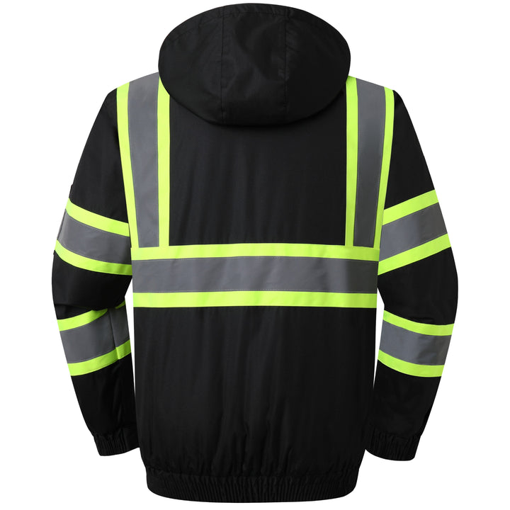 JKSafety 10 Pockets Winter Hi-Vis Reflective Safety Bomber Jacket, Standing Fleece Collar (JK116-EV)