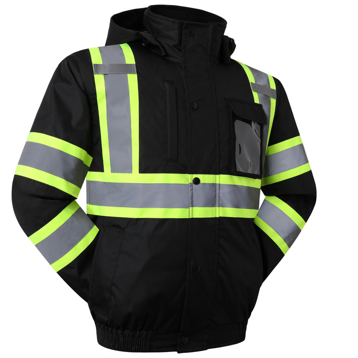 JKSafety 10 Pockets Winter Hi-Vis Reflective Safety Bomber Jacket, Standing Fleece Collar (JK116-EV)