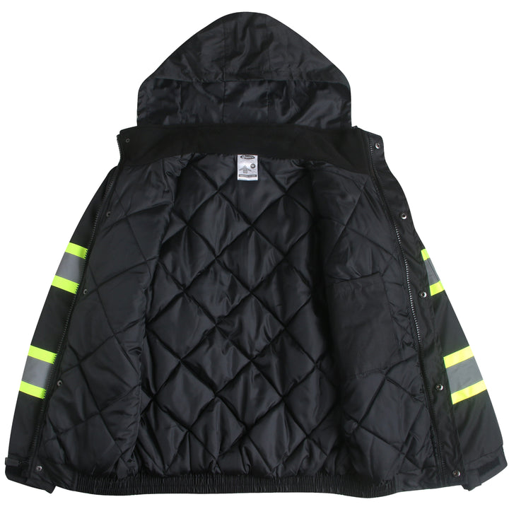 JKSafety 10 Pockets Winter Hi-Vis Reflective Safety Bomber Jacket, Standing Fleece Collar (JK116-EV)