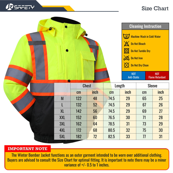 JKSafety 10 Pockets Winter Hi-Vis Reflective Safety Bomber Jacket, Standing Fleece Collar (JK116-C3)