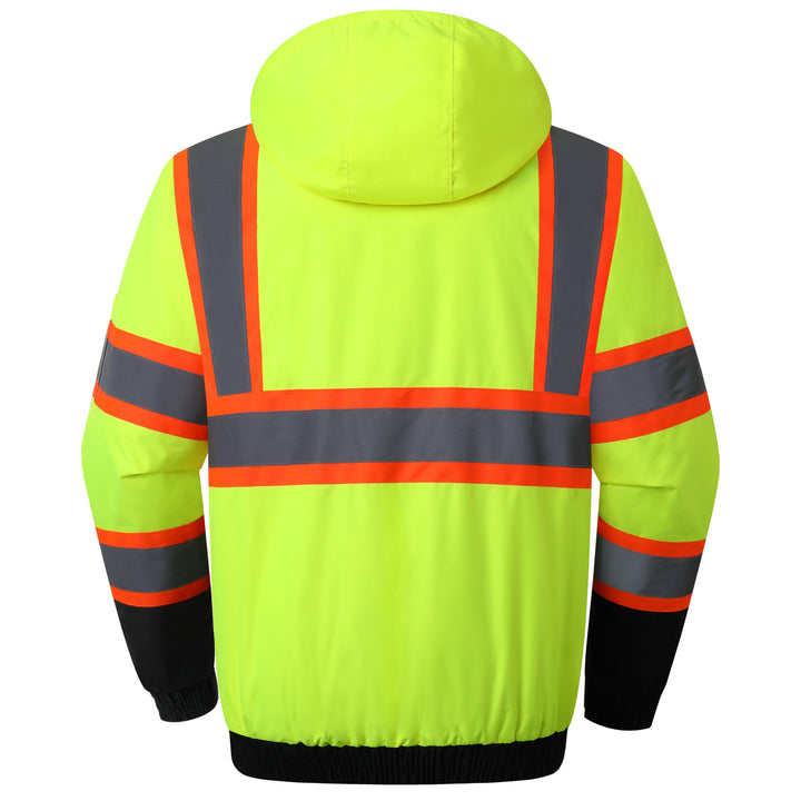 JKSafety 10 Pockets Winter Hi-Vis Reflective Safety Bomber Jacket, Standing Fleece Collar (JK116-C3)