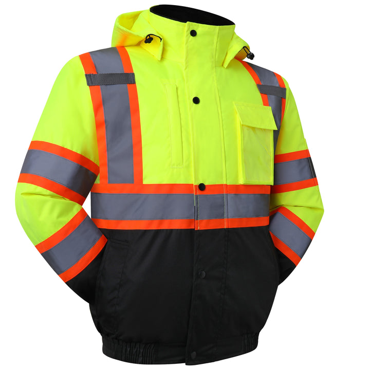 JKSafety 10 Pockets Winter Hi-Vis Reflective Safety Bomber Jacket, Standing Fleece Collar (JK116-C3)